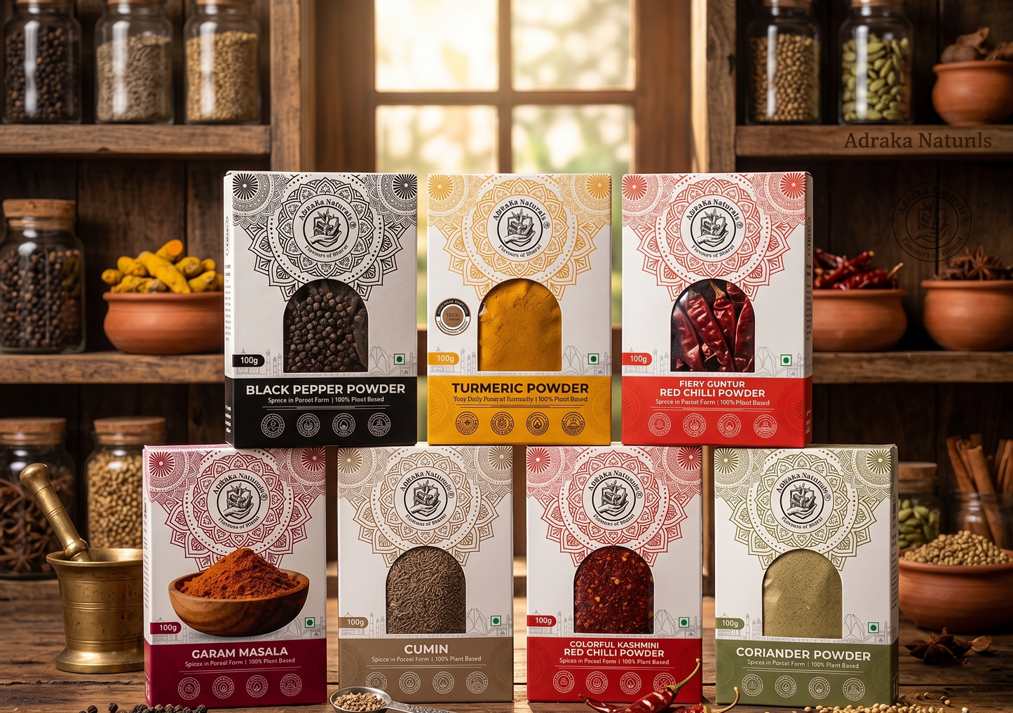 ADRaKa Naturals Everyday Indian Kitchen Combo – 7 Essential Spices In One Box