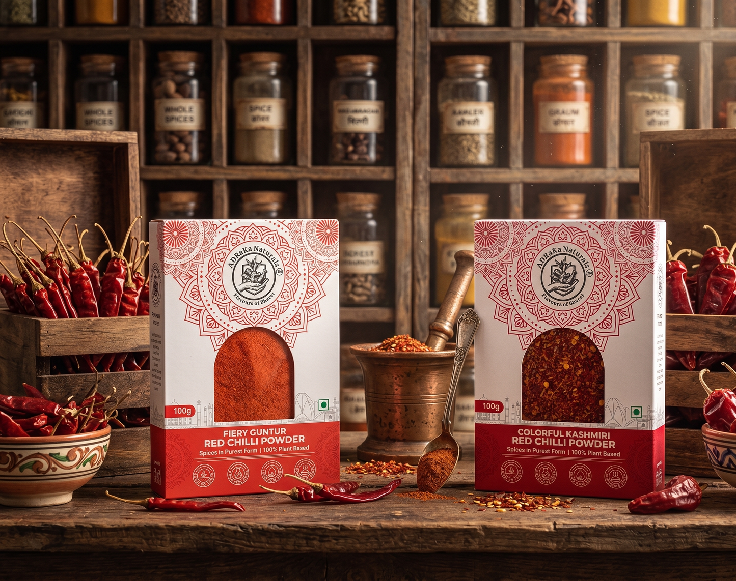 ADRaKa Naturals Colour & Heat Combo – Kashmiri & Guntur Chilli Powders