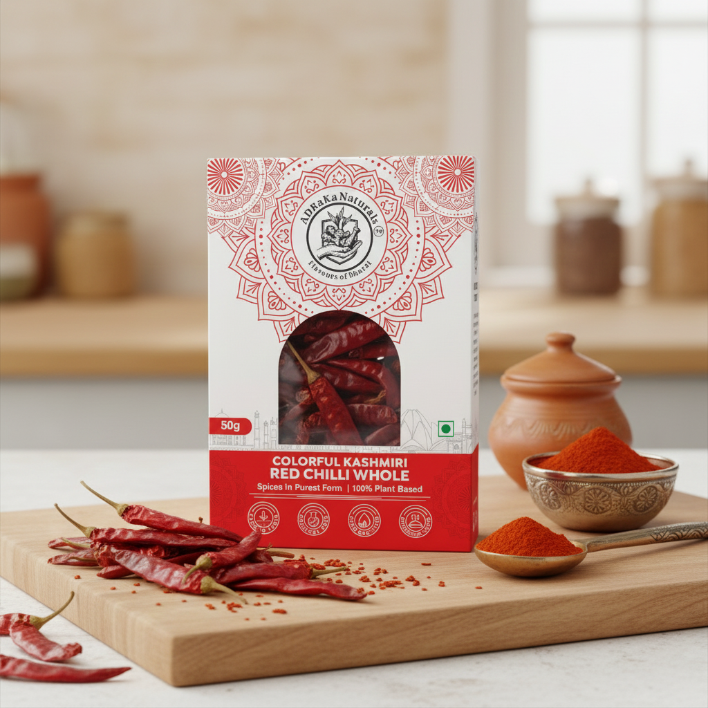 ADRaKa Naturals Kashmiri Red Chilli (Whole) – Deep Colour, Low Heat, No Added Colour
