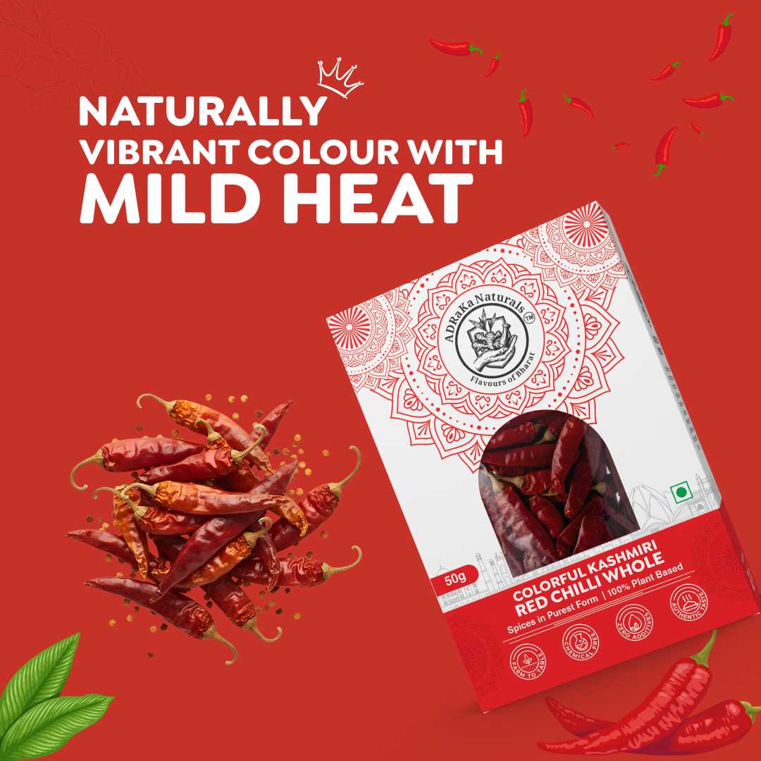 ADRaKa Naturals Kashmiri Red Chilli (Whole) – Deep Colour, Low Heat, No Added Colour