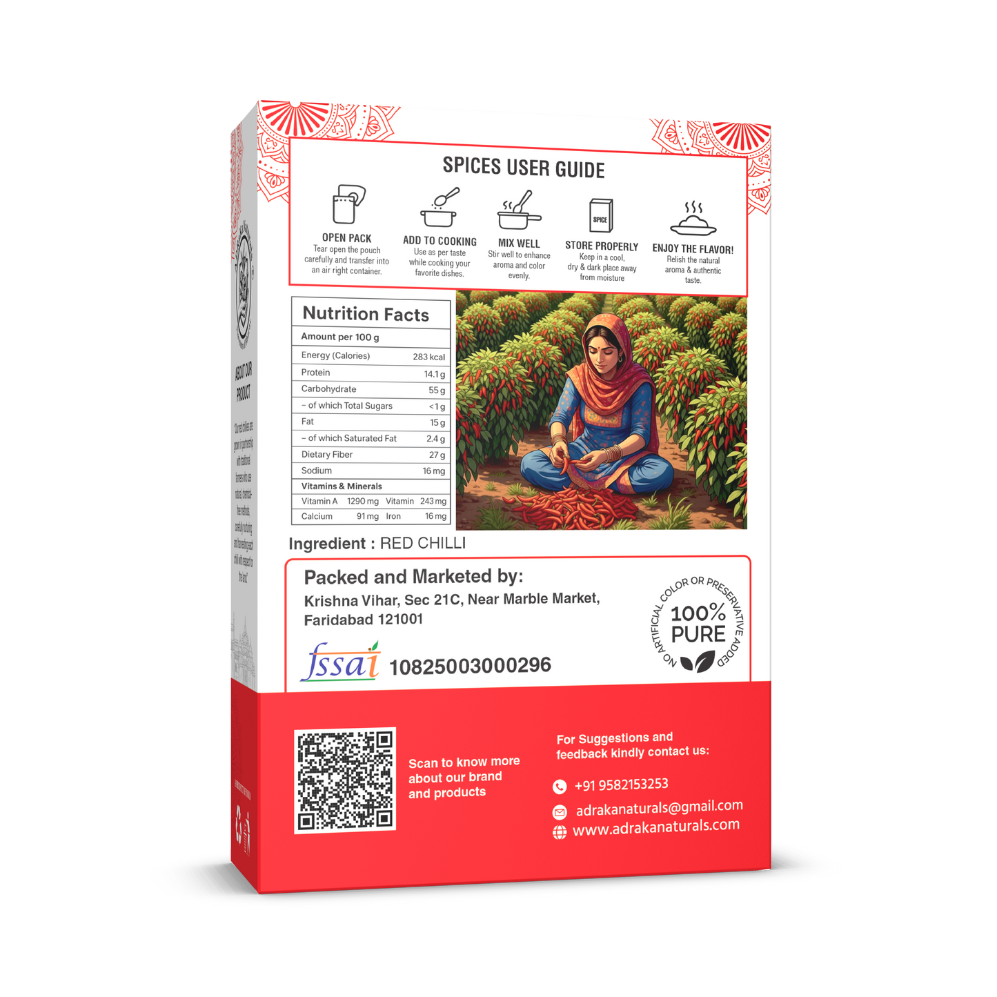 ADRaKa Naturals Kashmiri Red Chilli (Whole) – Deep Colour, Low Heat, No Added Colour