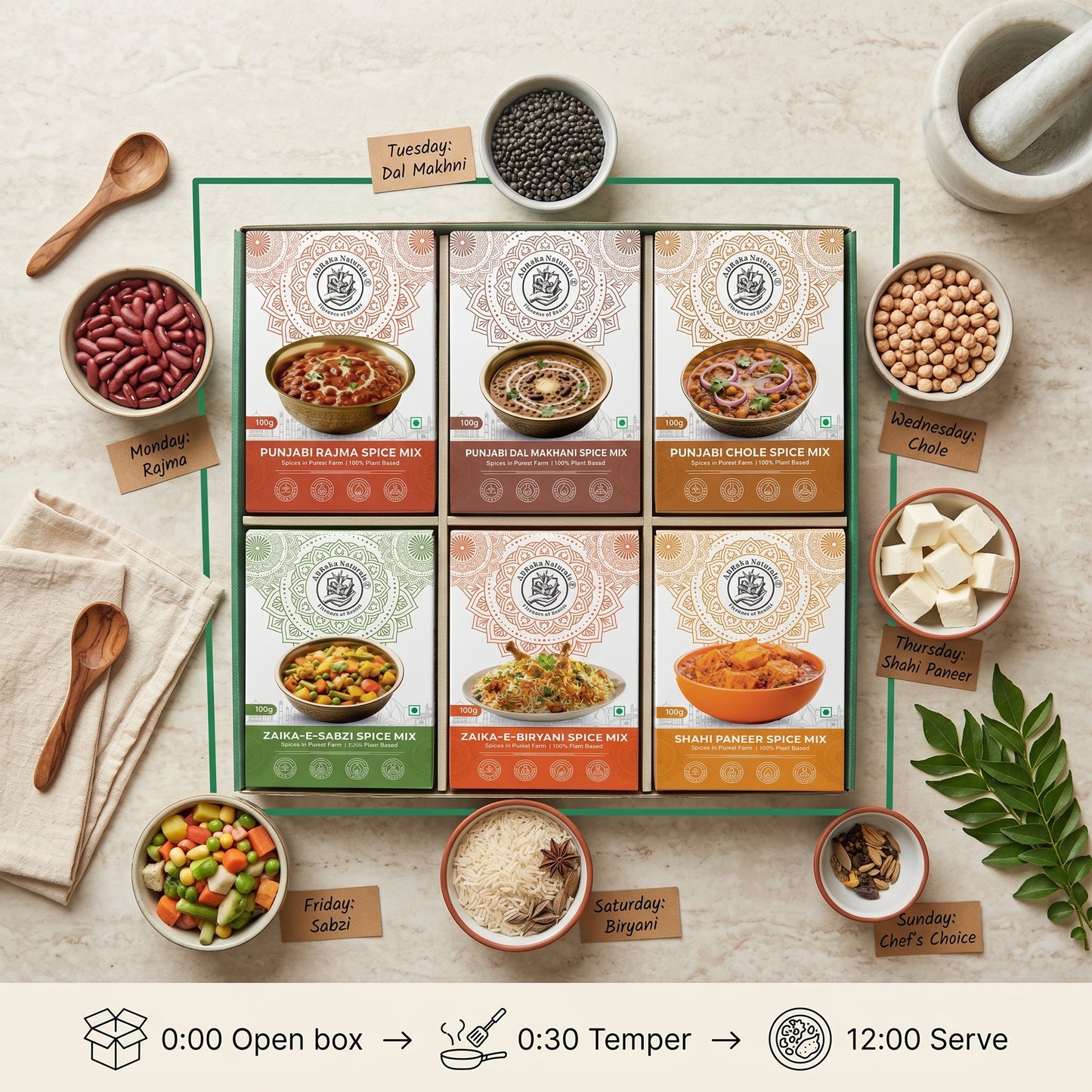 ADRaKa Naturals Complete Masala Box Combo – 6 Classic Indian Masala Mixes In One Gift‑Ready Set